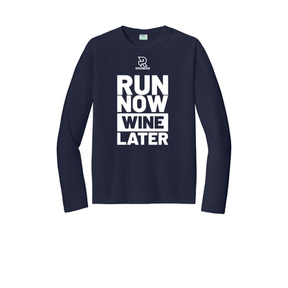 RUN NOW WINE LATER (White) - Long Sleeve Performance Tee