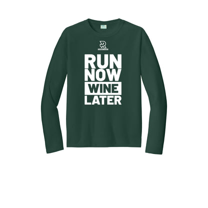 RUN NOW WINE LATER (White) - Long Sleeve Performance Tee