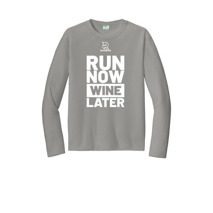 RUN NOW WINE LATER (White) - Long Sleeve Performance Tee