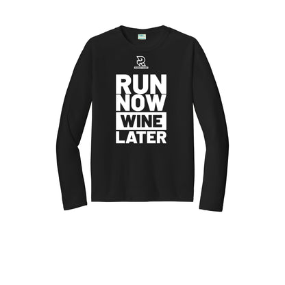 RUN NOW WINE LATER (White) - Long Sleeve Performance Tee