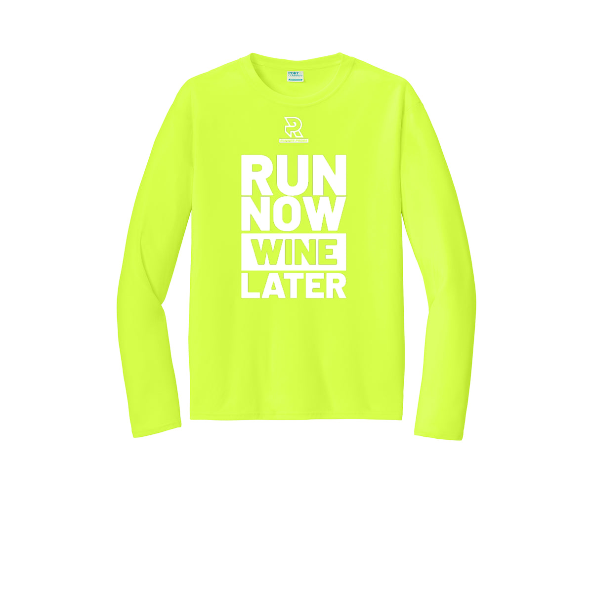 RUN NOW WINE LATER (White) - Long Sleeve Performance Tee
