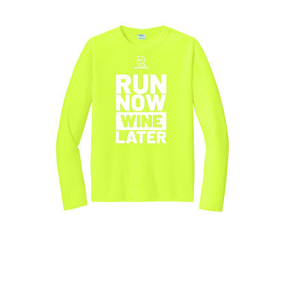 RUN NOW WINE LATER (White) - Long Sleeve Performance Tee