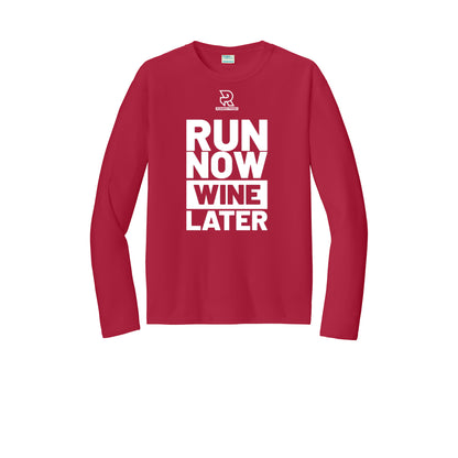 RUN NOW WINE LATER (White) - Long Sleeve Performance Tee