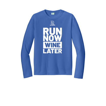 RUN NOW WINE LATER (White) - Long Sleeve Performance Tee