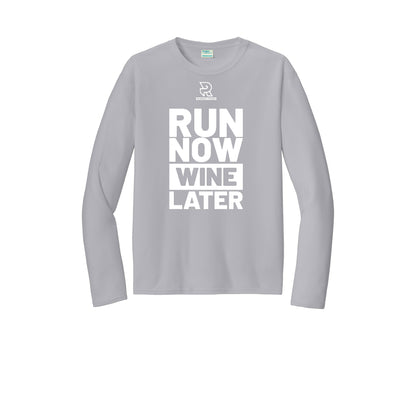 RUN NOW WINE LATER (White) - Long Sleeve Performance Tee