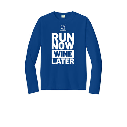 RUN NOW WINE LATER (White) - Long Sleeve Performance Tee