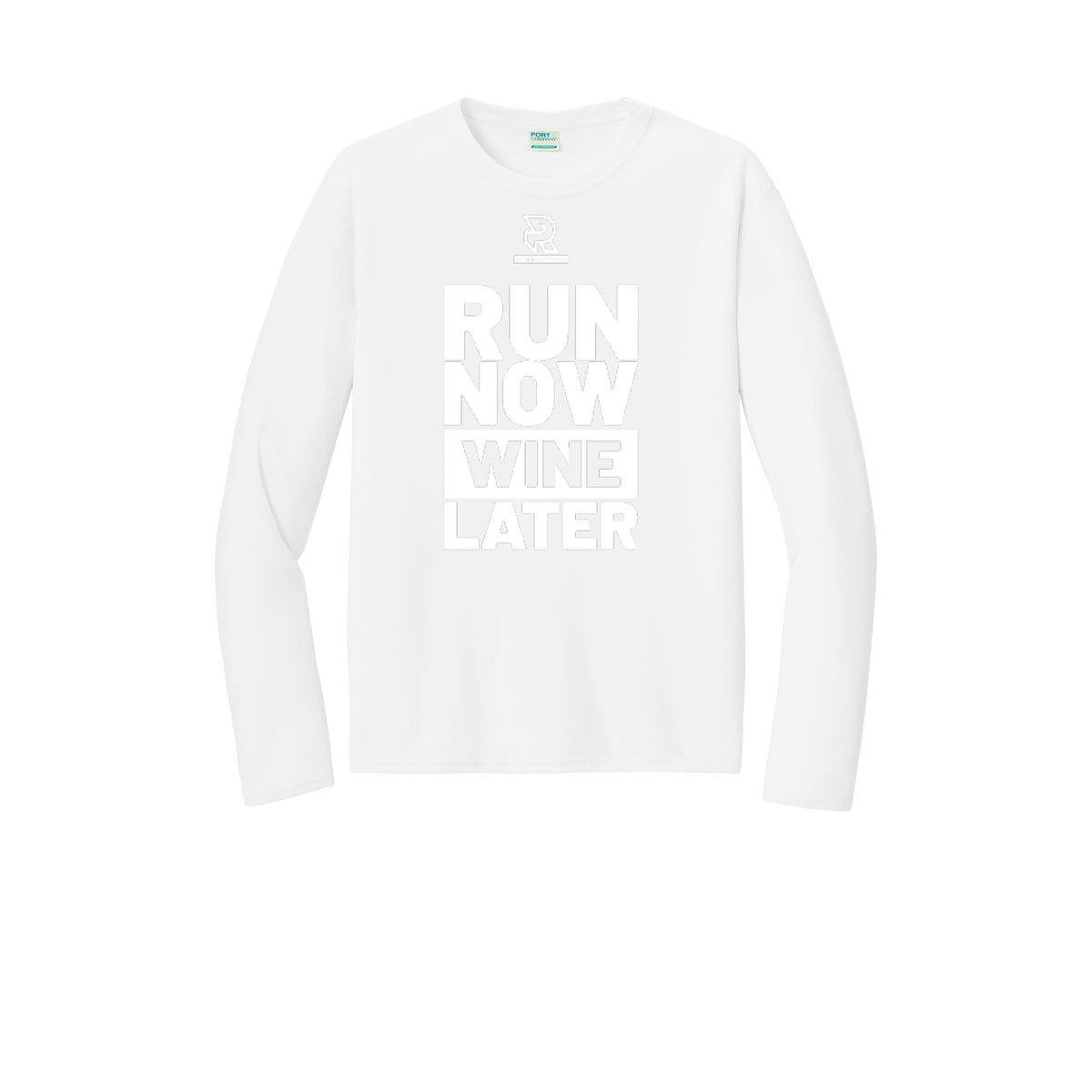 RUN NOW WINE LATER (White) - Long Sleeve Performance Tee