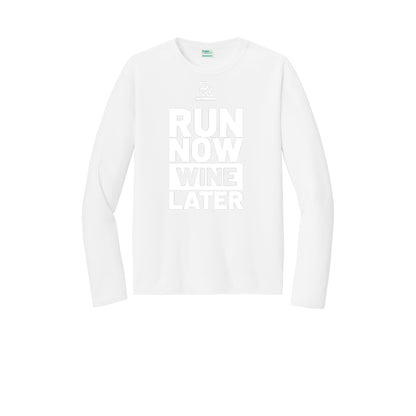 RUN NOW WINE LATER (White) - Long Sleeve Performance Tee