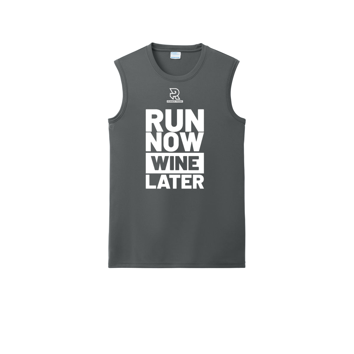 RUN NOW WINE LATER (White) - Sleeveless Performance Tee