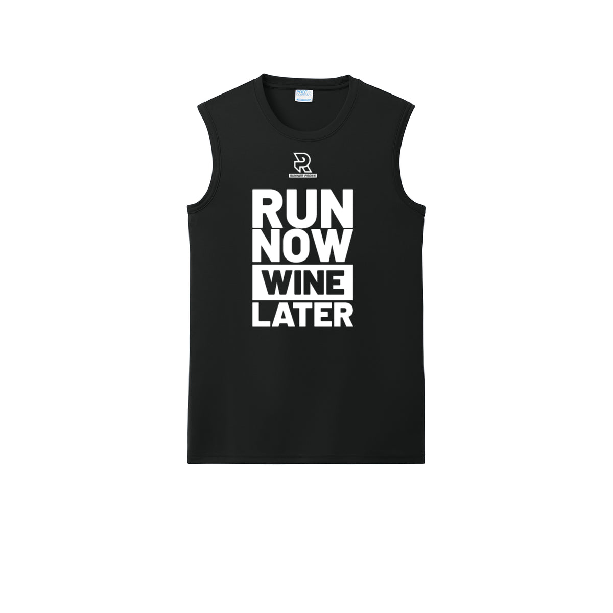 RUN NOW WINE LATER (White) - Sleeveless Performance Tee