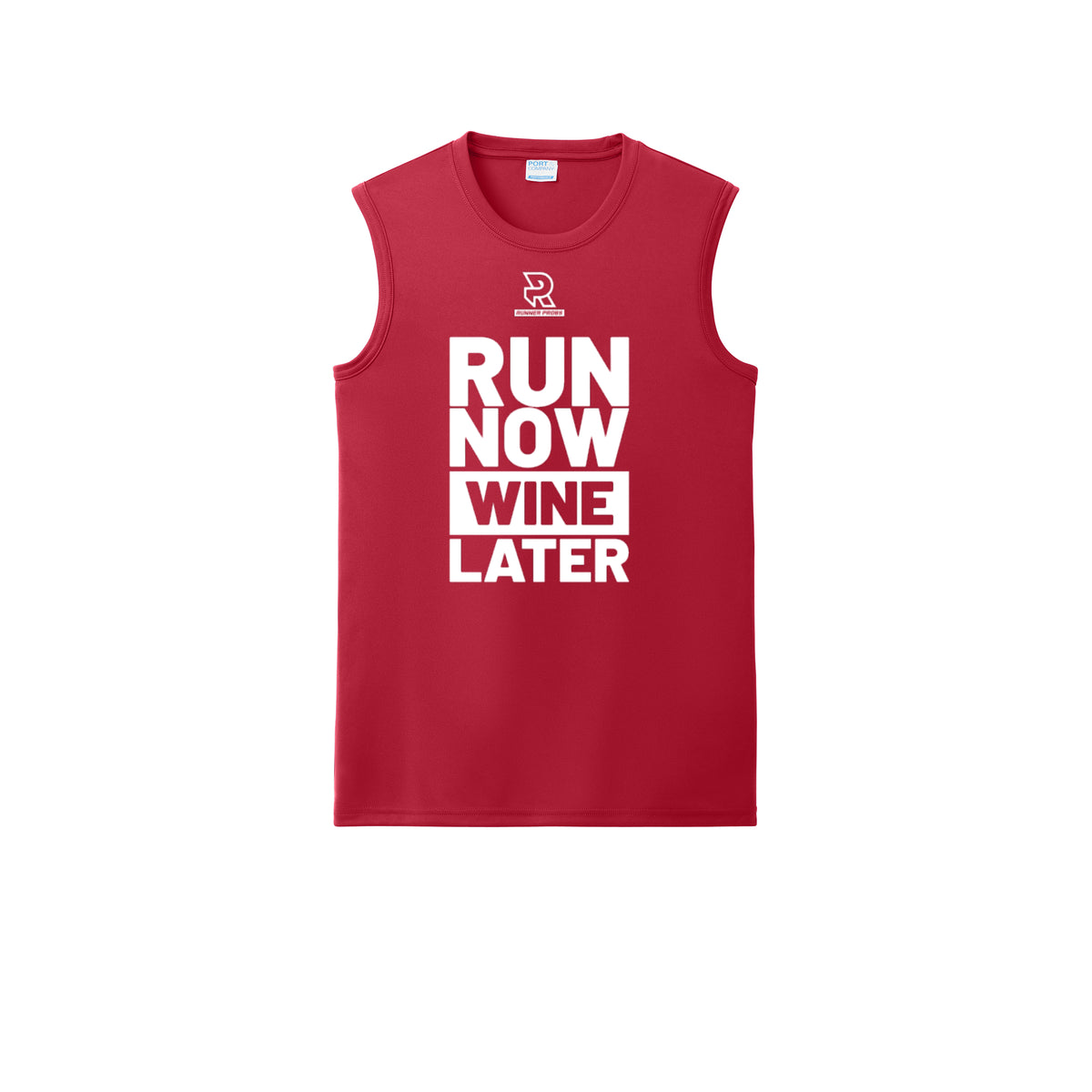RUN NOW WINE LATER (White) - Sleeveless Performance Tee