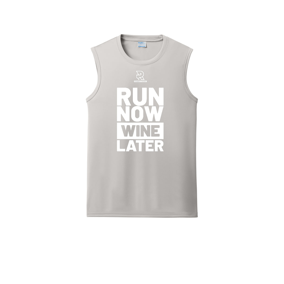 RUN NOW WINE LATER (White) - Sleeveless Performance Tee
