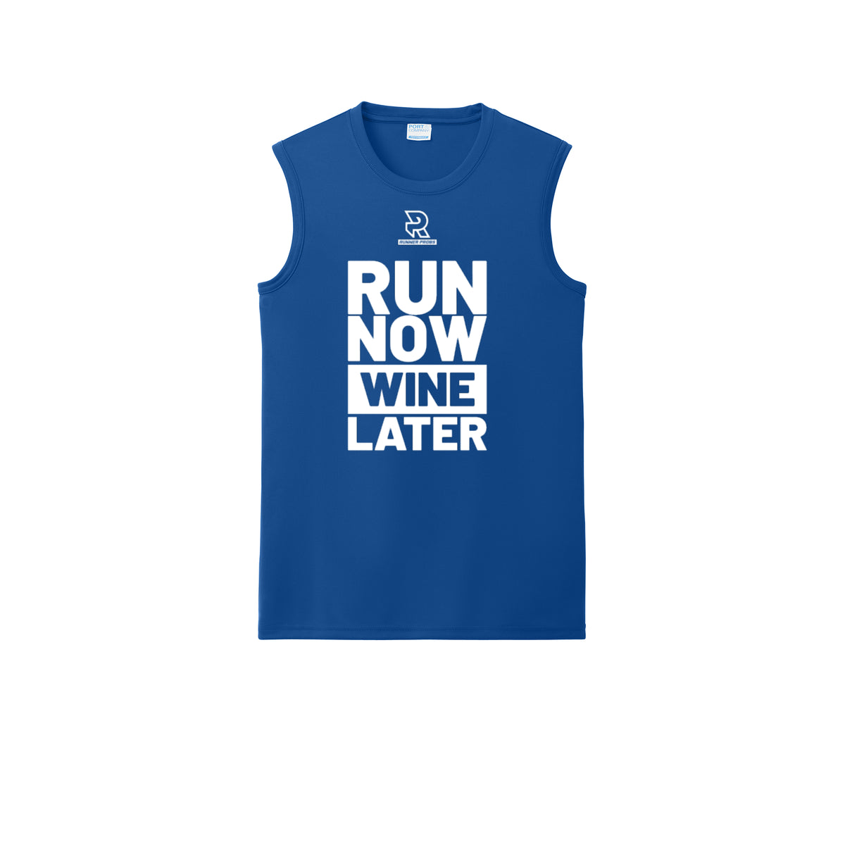 RUN NOW WINE LATER (White) - Sleeveless Performance Tee