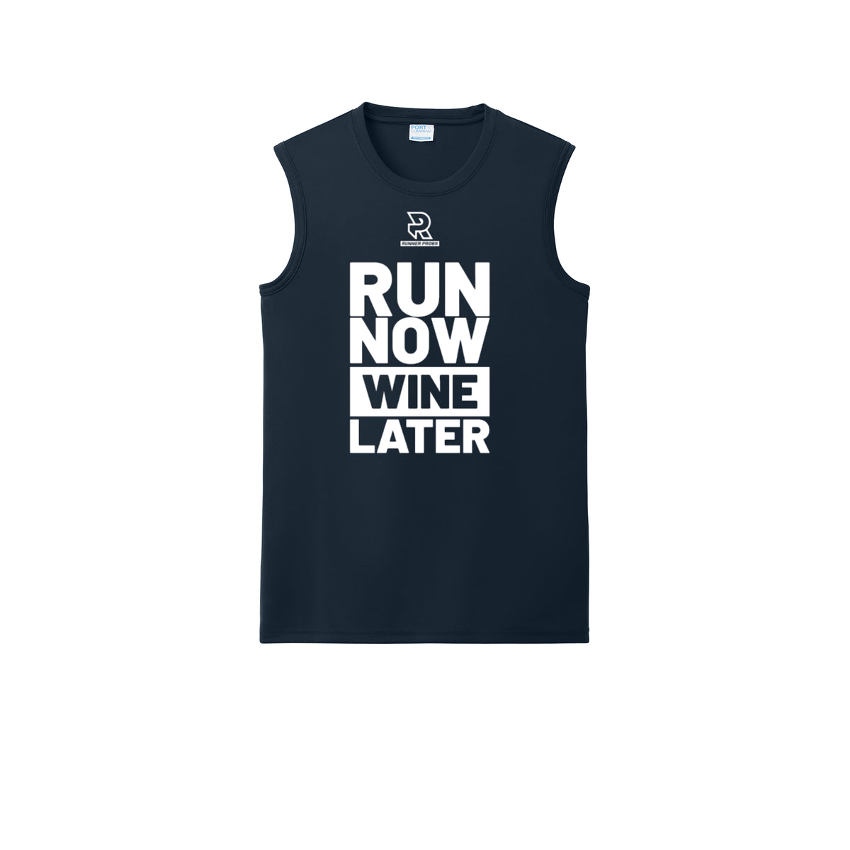 RUN NOW WINE LATER (White) - Sleeveless Performance Tee