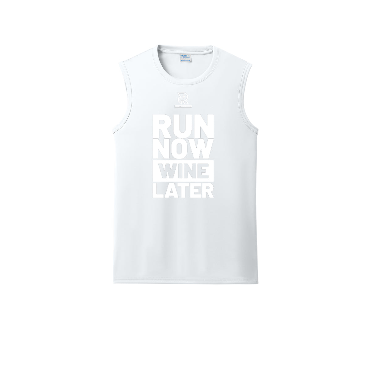 RUN NOW WINE LATER (White) - Sleeveless Performance Tee
