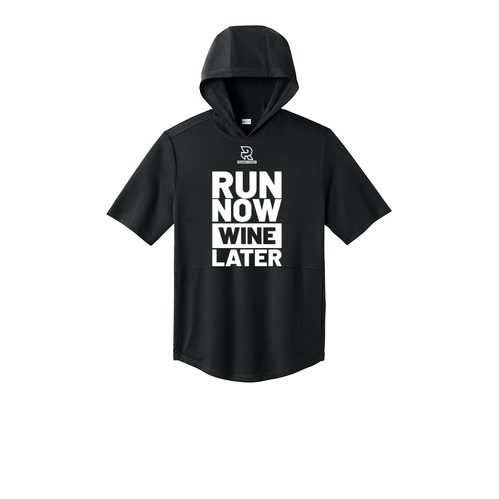 RUN NOW WINE LATER (White) - Short Sleeve Performance Hoodie