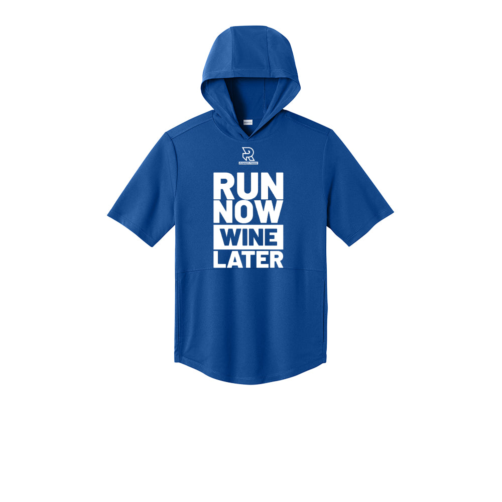RUN NOW WINE LATER (White) - Short Sleeve Performance Hoodie