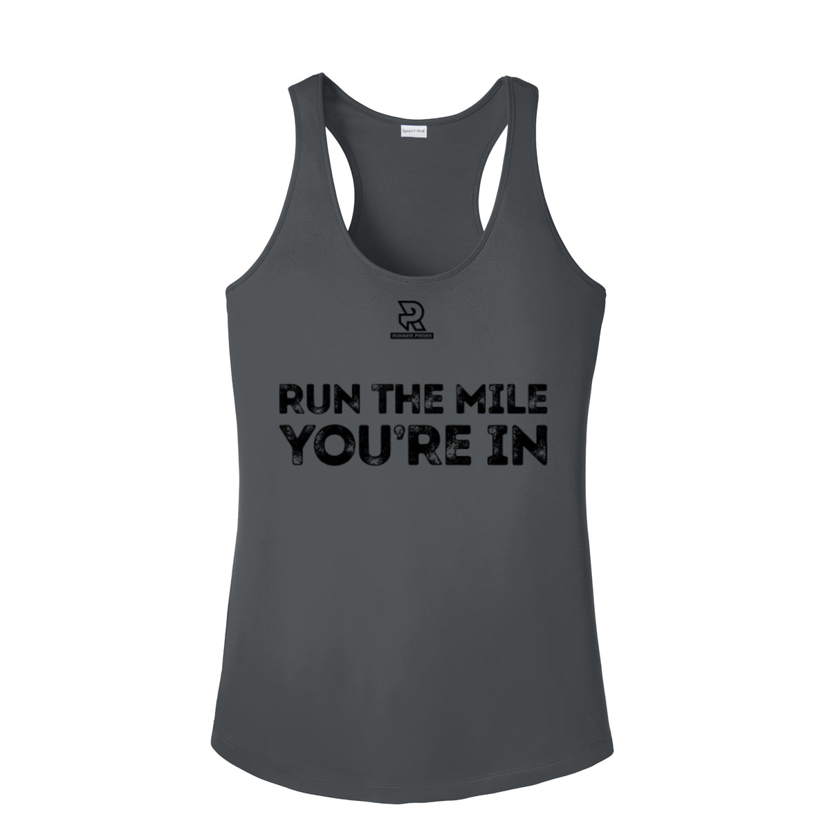 RUN THE MILE YOU'RE IN (Black) - Womens Competitor Racerback Tank
