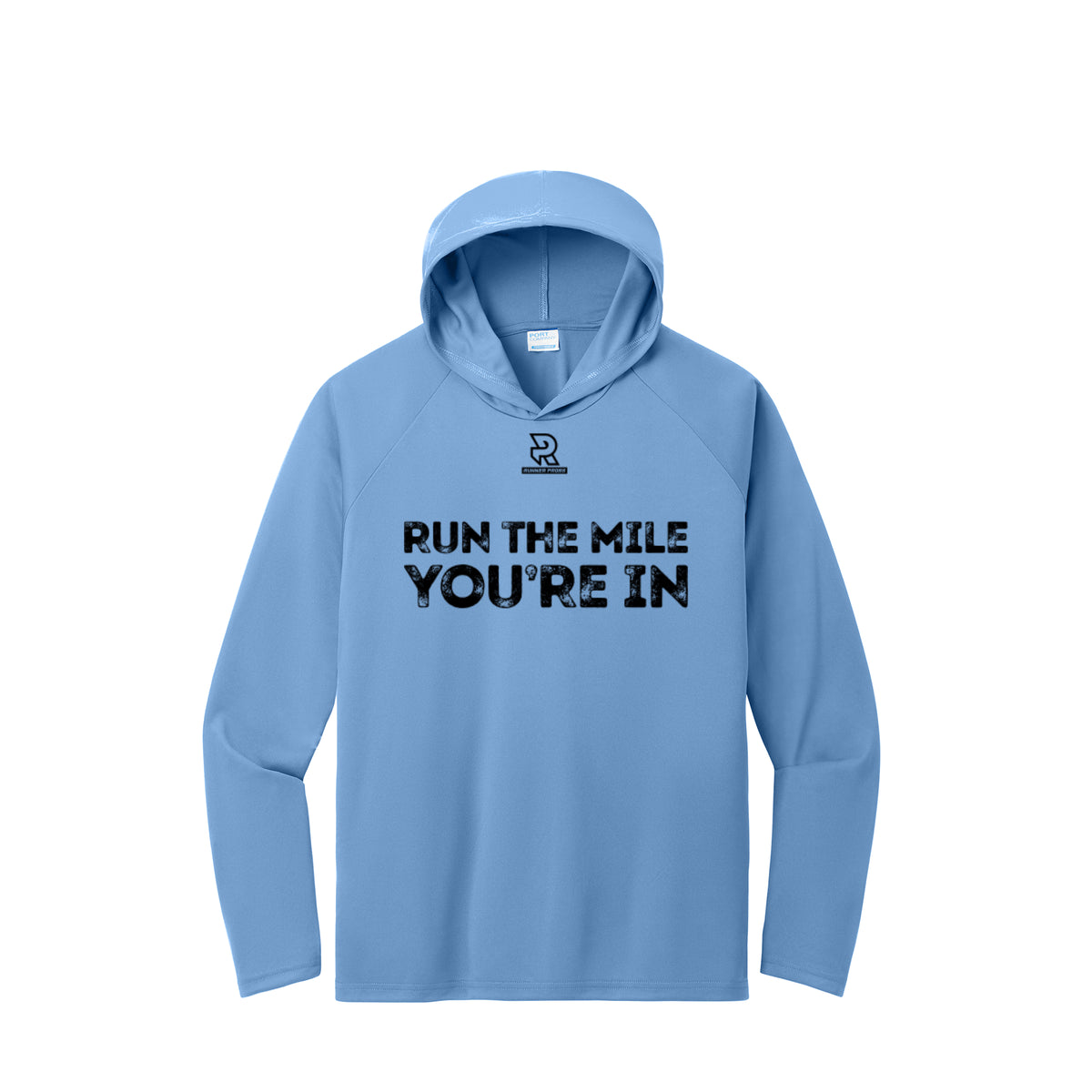 RUN THE MILE YOU'RE IN (Black) - Long Sleeve Hooded Performance Tee
