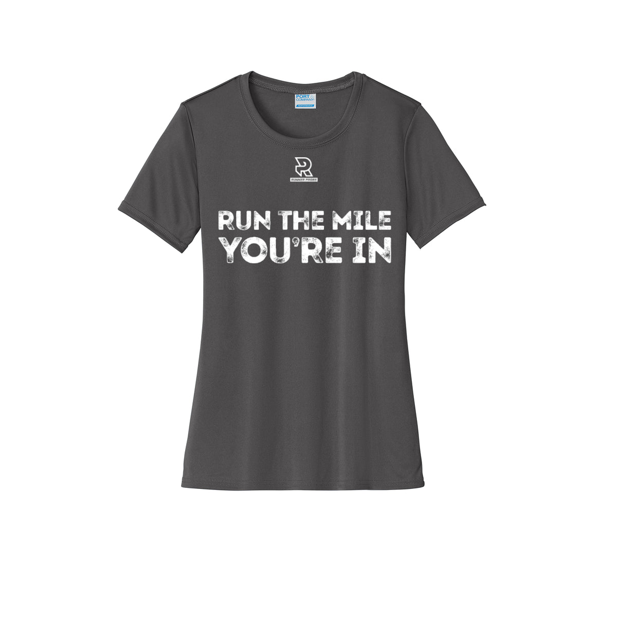 RUN THE MILE YOU'RE IN (White) - Womens Short Sleeve Performance Tee