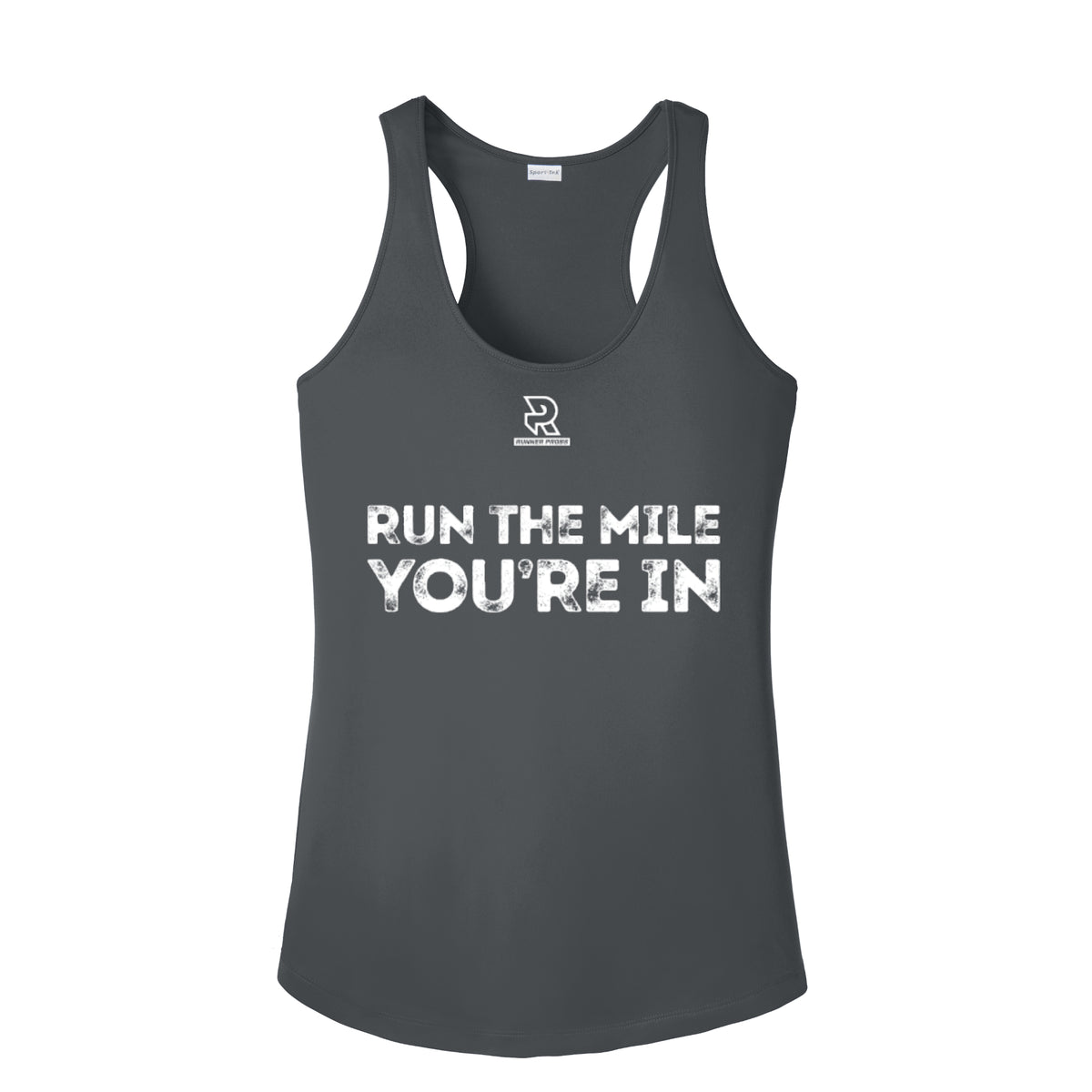 RUN THE MILE YOU'RE IN (White) - Womens Competitor Racerback Tank