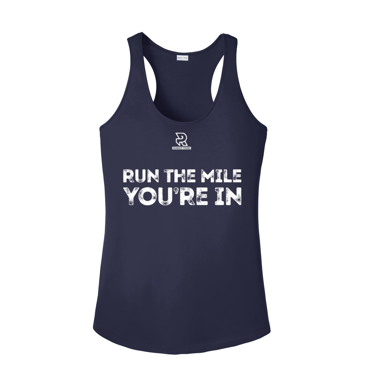 RUN THE MILE YOU'RE IN (White) - Womens Competitor Racerback Tank