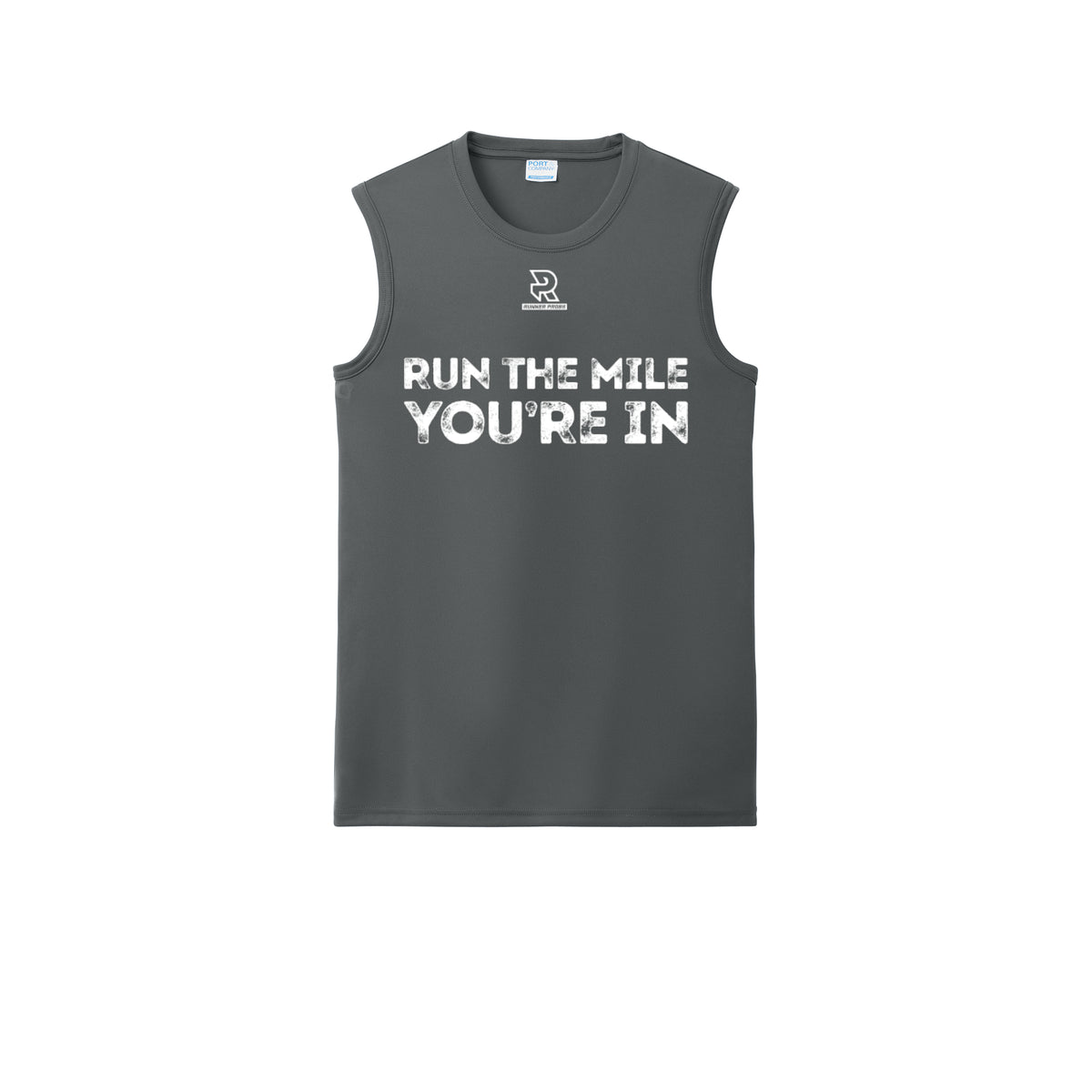 RUN THE MILE YOU'RE IN (White) - Sleeveless Performance Tee