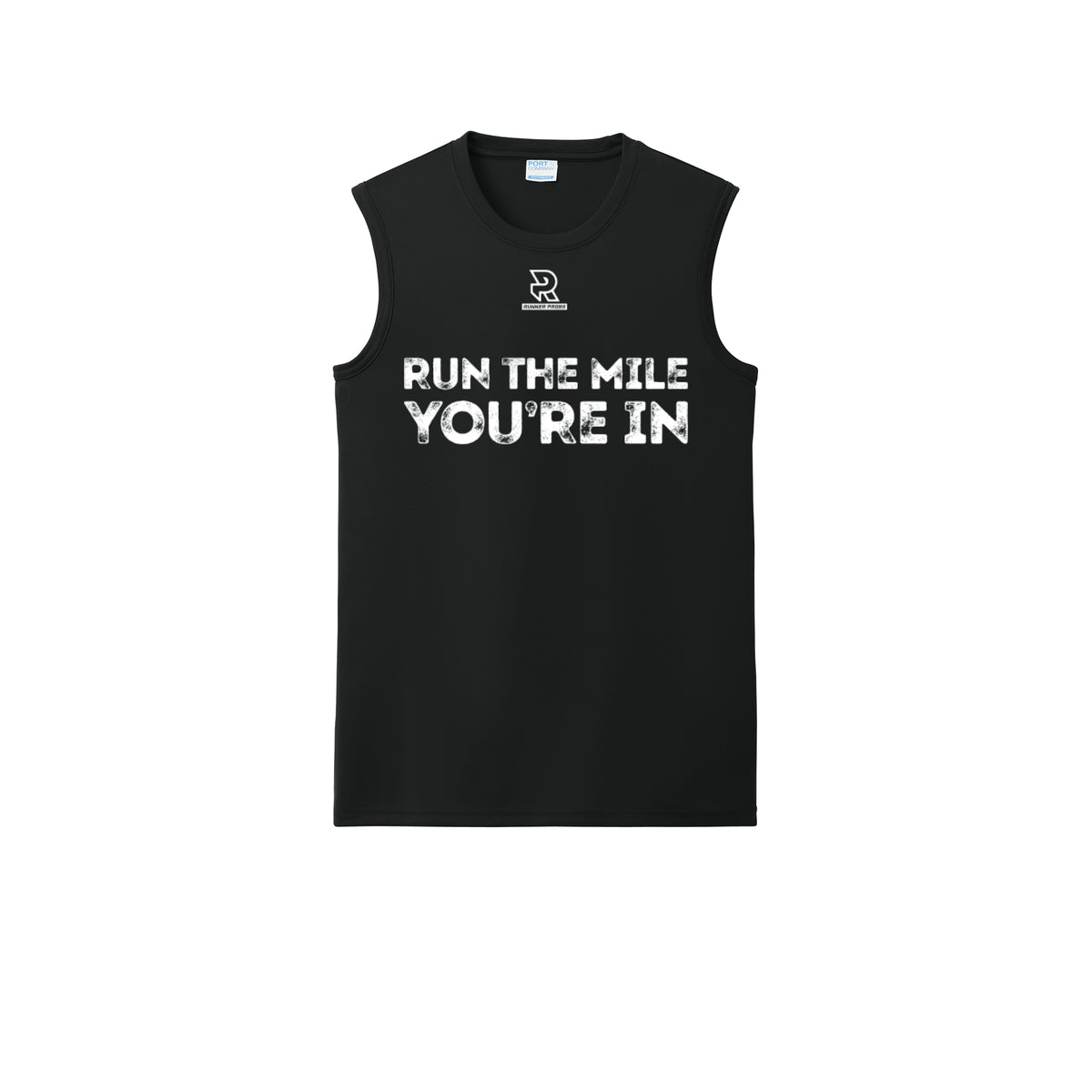 RUN THE MILE YOU'RE IN (White) - Sleeveless Performance Tee