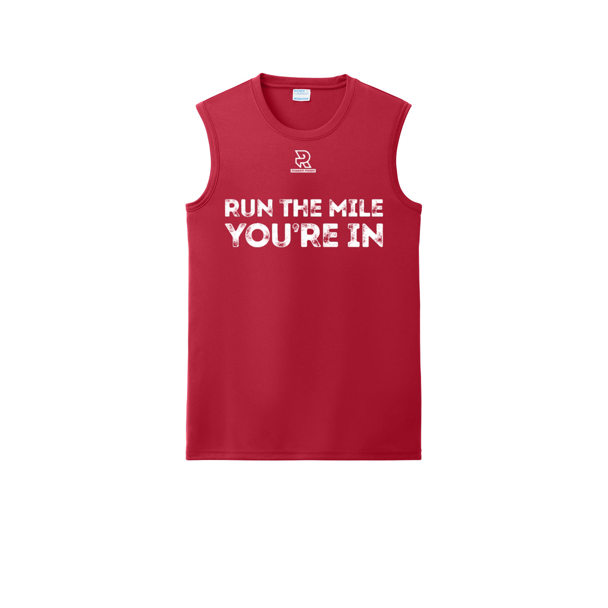 RUN THE MILE YOU'RE IN (White) - Sleeveless Performance Tee