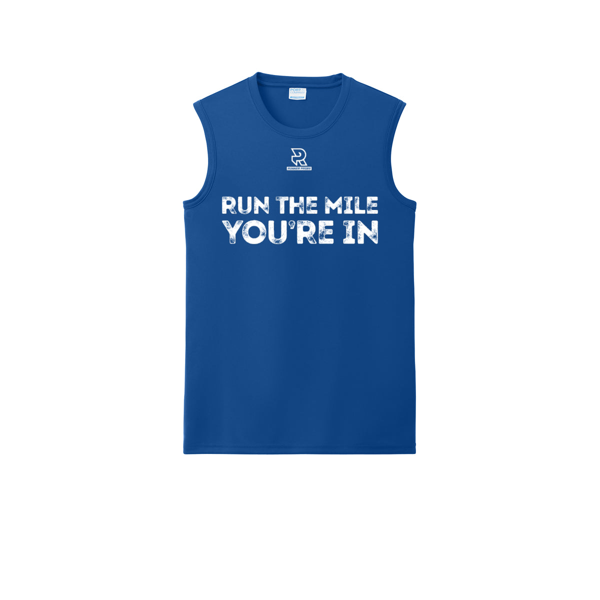 RUN THE MILE YOU'RE IN (White) - Sleeveless Performance Tee