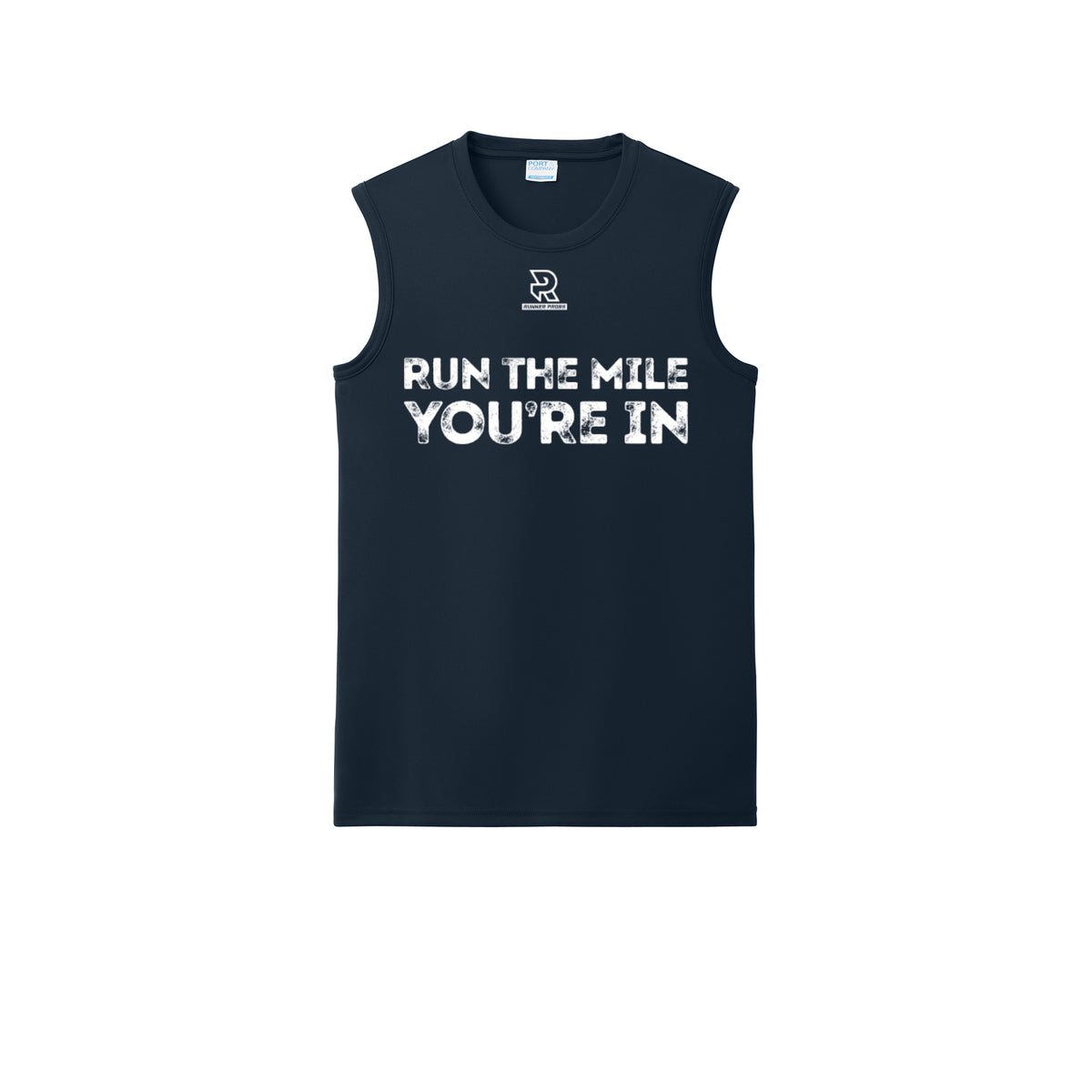 RUN THE MILE YOU'RE IN (White) - Sleeveless Performance Tee