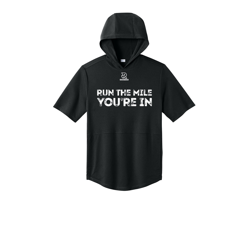 RUN THE MILE YOU'RE IN (White) - Short Sleeve Performance Hoodie