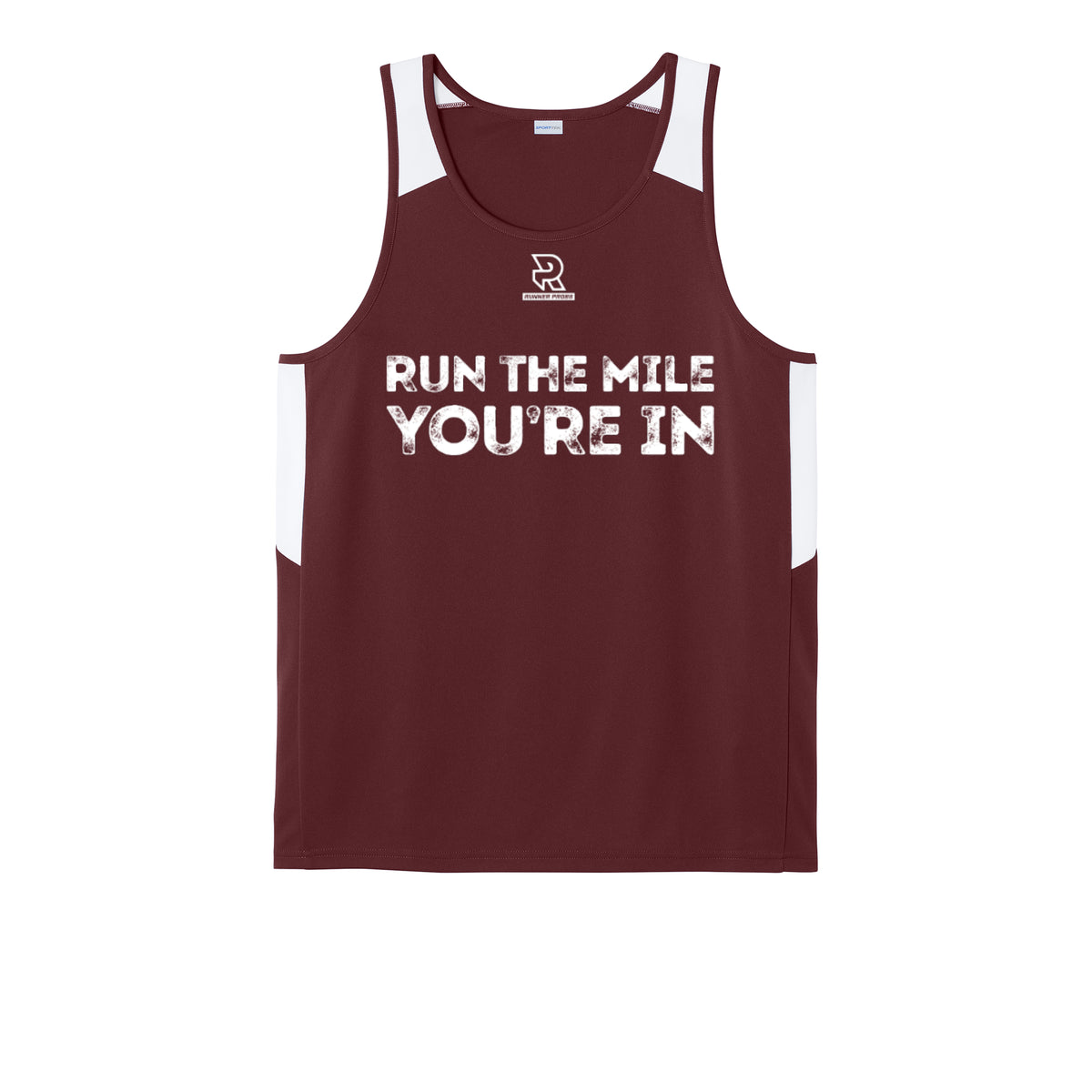 RUN THE MILE YOU'RE IN (White) - Mens Club Track Tank
