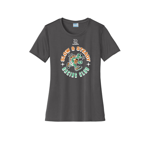 SLOW & STEADY RACING (White) - Womens Short Sleeve Performance Tee