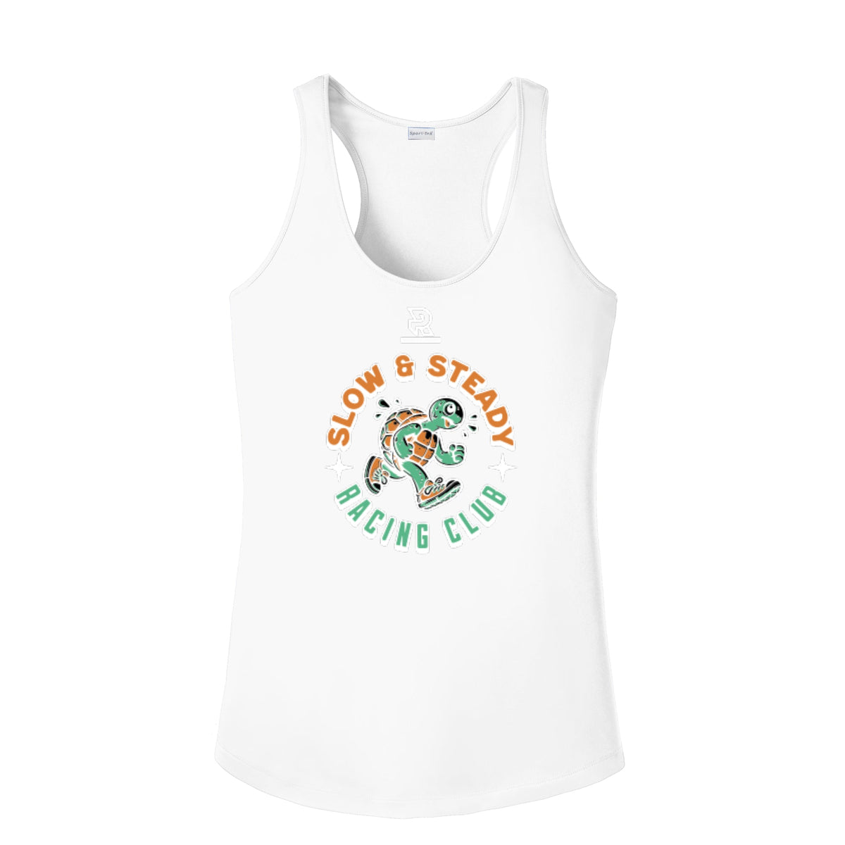SLOW & STEADY RACING (White) - Womens Competitor Racerback Tank